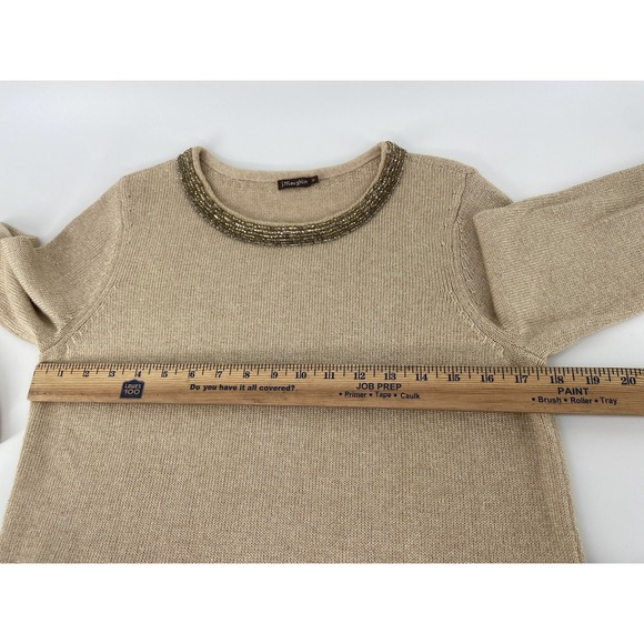 J McLaughlin Sweater Womens Gold Metallic Beaded Holiday Classic Pullover Jumper - Picture 5 of 8